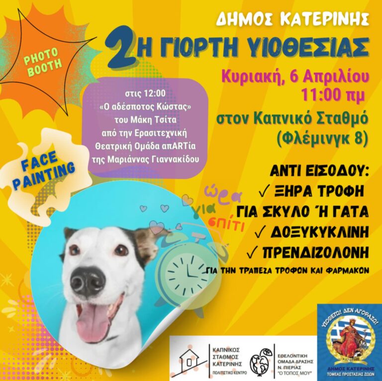 "Υιοθετώ! Δεν αγοράζω!" - 2η γιορτή υιοθεσίας αδέσποτων ζώων στον Δήμο Κατερίνης